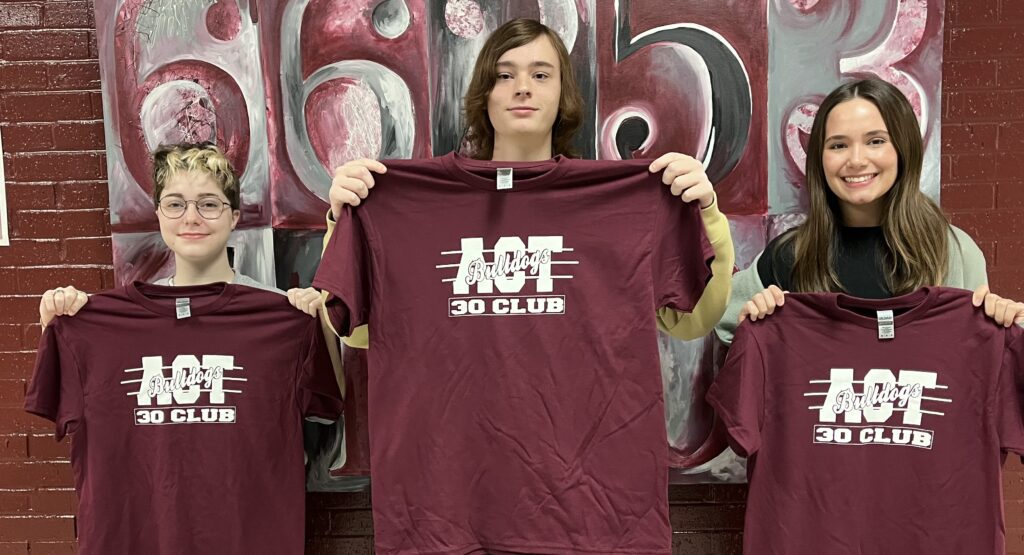 New Albany High School recently presented ACT 30+ Club t-shirts to Isabella Jeter, Owen Cotten, Julianne Littlejohn, Jacie Duncan, and Raena Lee for their success on the ACT.   Students who have a composite or subscore of 30 or more on their recent ACT are inducted into the club.  More than 200 students have become members of the ACT 30+ Club since its creation in the fall of 2009.  