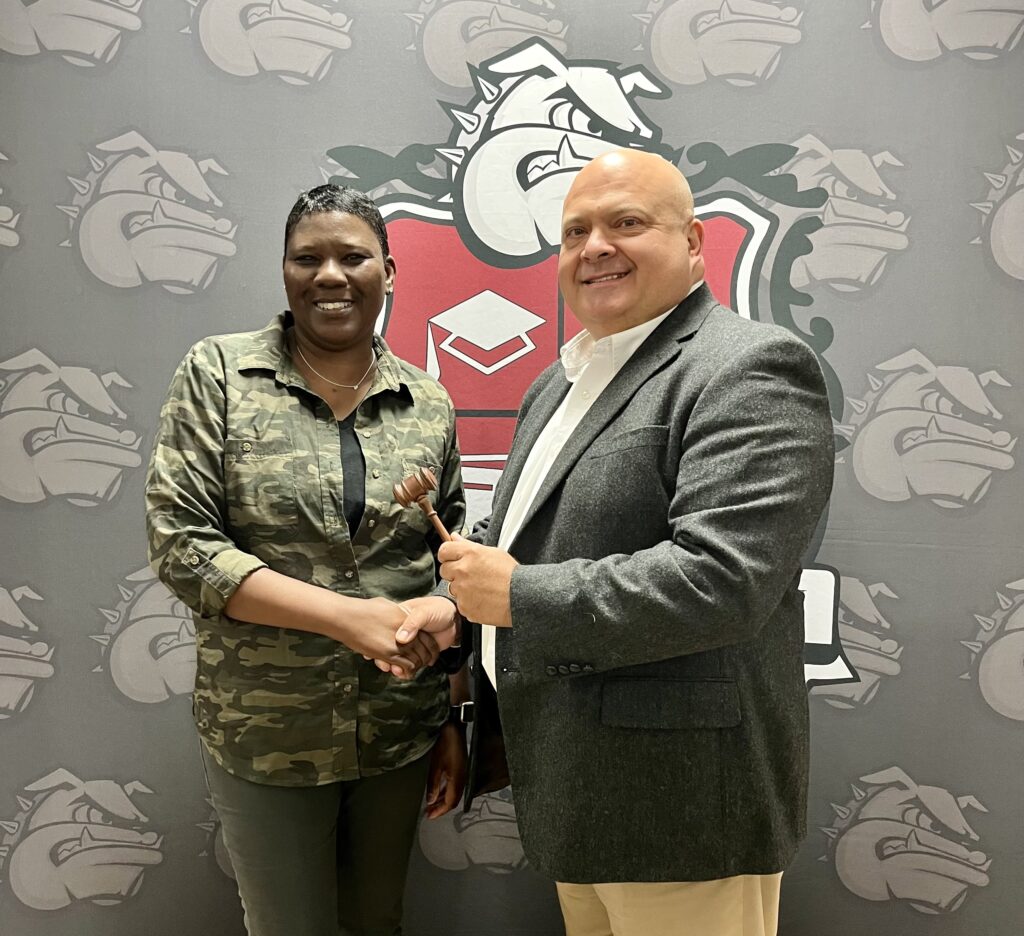 At the March School Board Meeting, David Rainey was elected to serve as President of the New Albany School Board for the next year.  Mr. Rainey has served on the School Board since 2017. Pictured (left) is Barbara Washington, Past President, passing the gavel to Rainey.