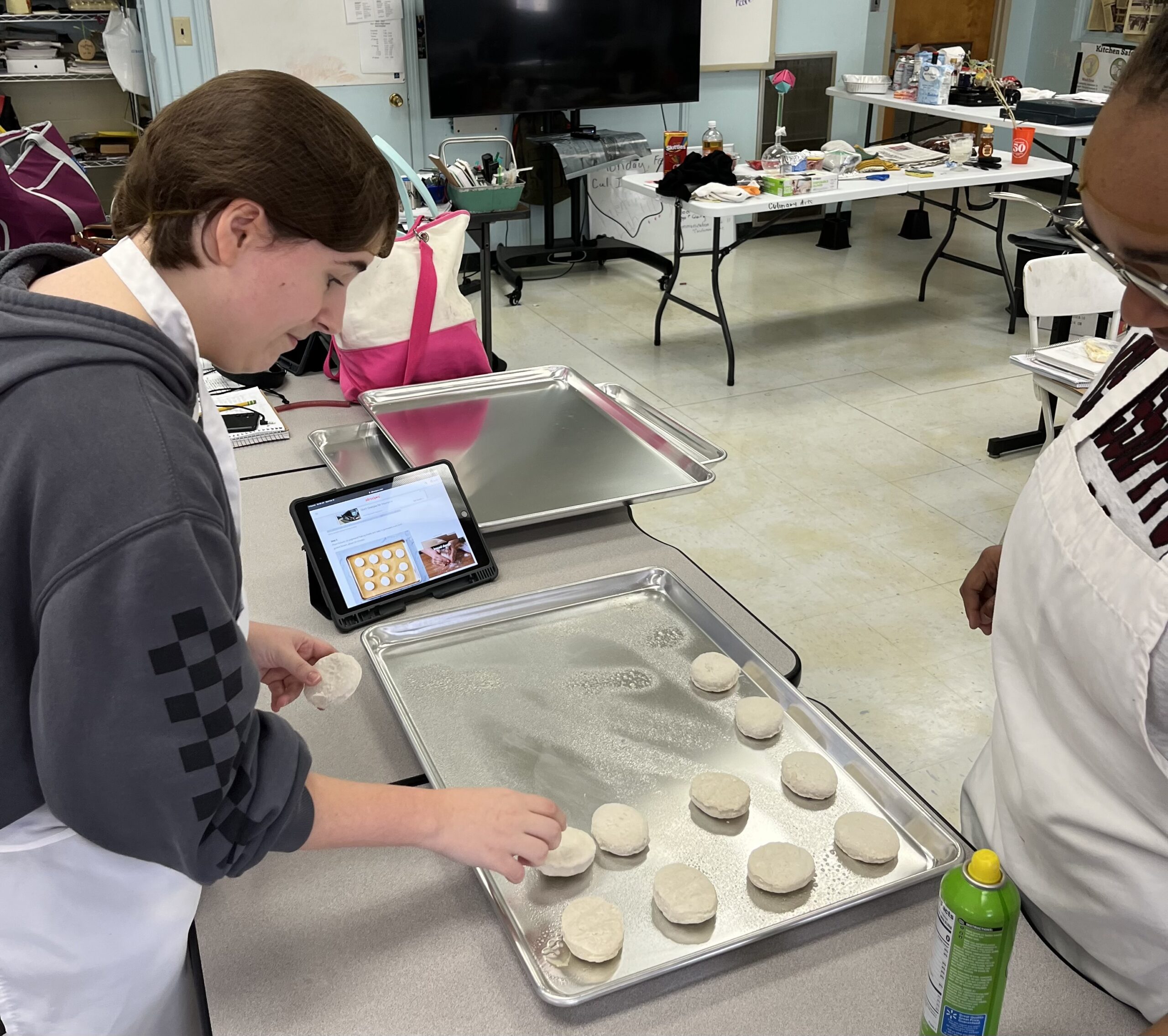 Students in Anita Alef's Culinary Arts program at the New Albany School of Career & Technical Education utilize newly acquired kitchen tools in a recent class lesson. These kitchen tools were purchased through a school grant made possible by the Dean Provence Endowment for Excellence in Education.